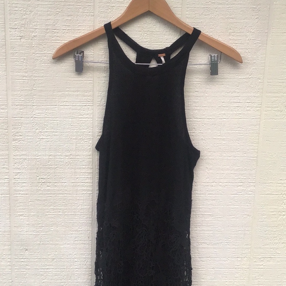 Free People Nora Lace overlay crochet knit black midi racerback sleeveless Dress - Picture 13 of 16